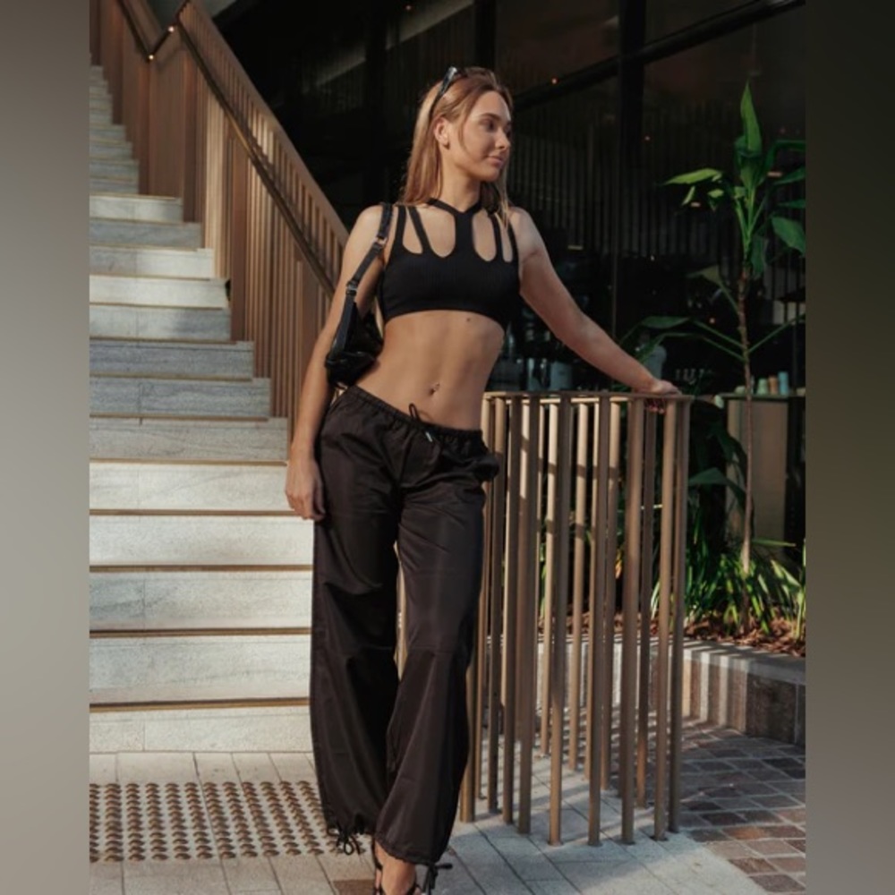 NWT DION LEE Black Lustrate Fork Crop Tank Top S